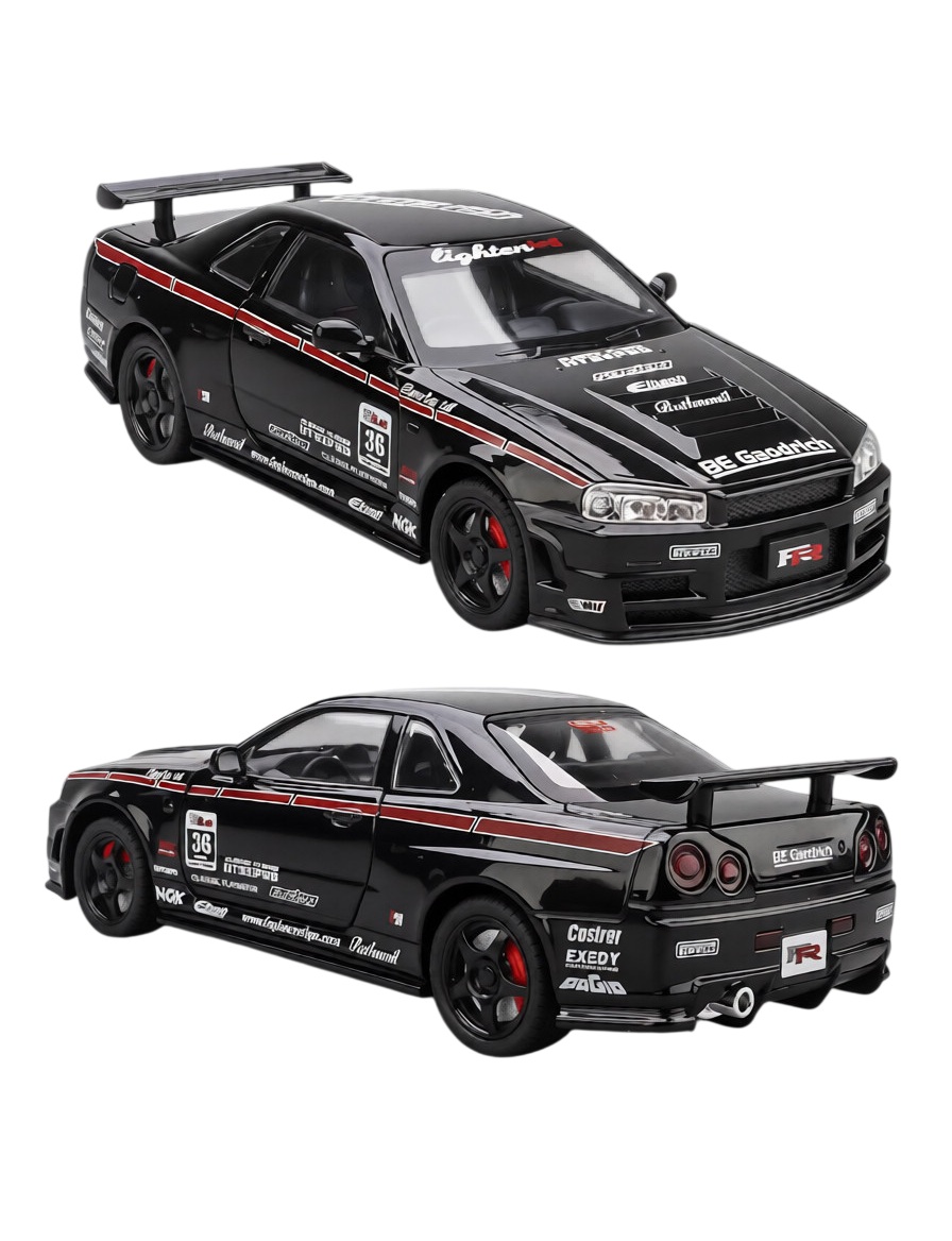 Металлическая машинка Nissan Skyline GT-R R34 1:24 BLACK