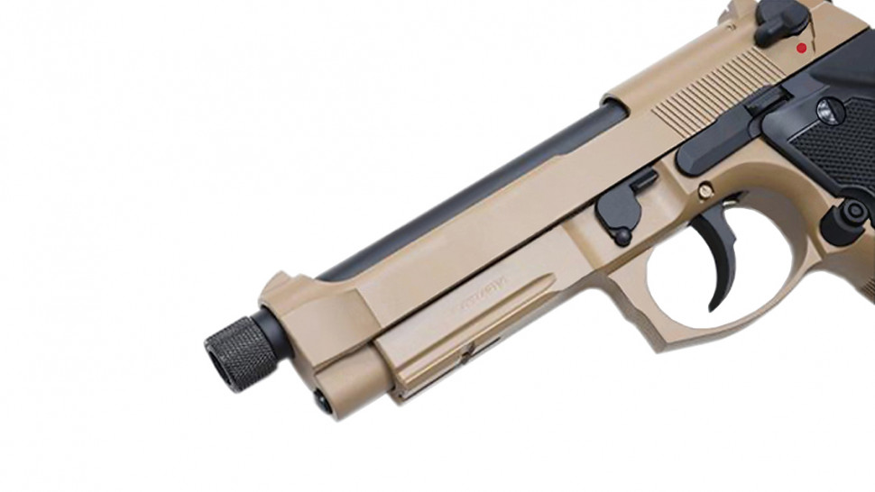 Страйкбольный пистолет KJW Beretta M9A1 TBC GAS Tan, удлин. ствол