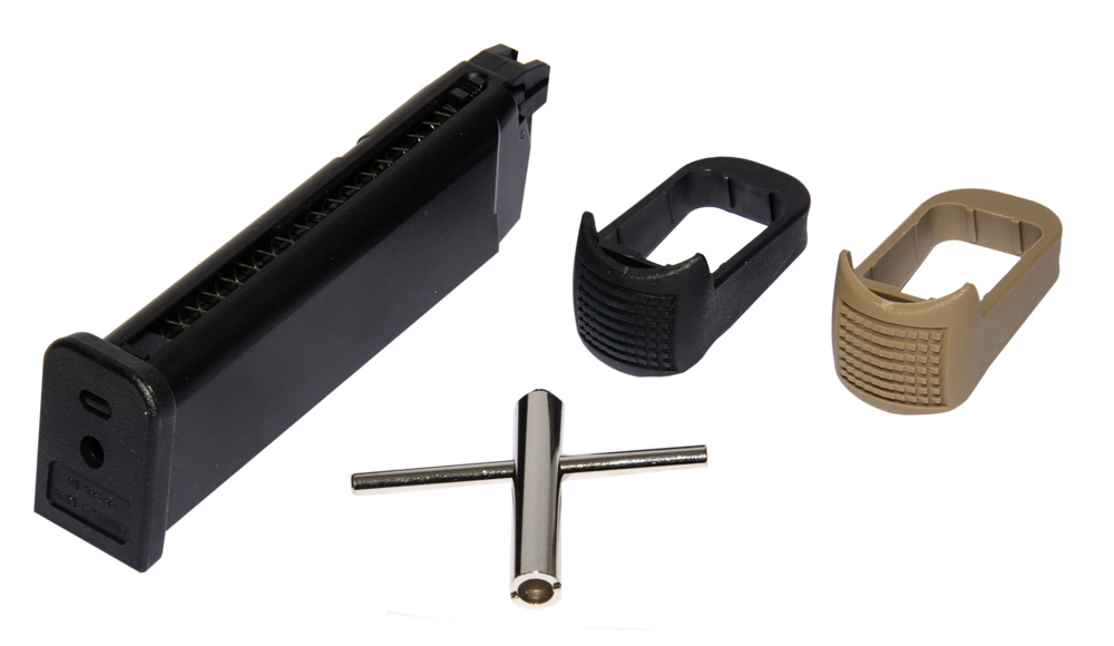 Магазин MG-G17C для газового пистолета Glock CO₂ (WE), металлический, 25 шаров, с накладками на рукоять