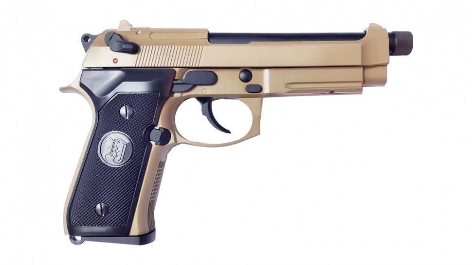 Страйкбольный пистолет KJW Beretta M9A1 TBC GAS Tan, удлин. ствол