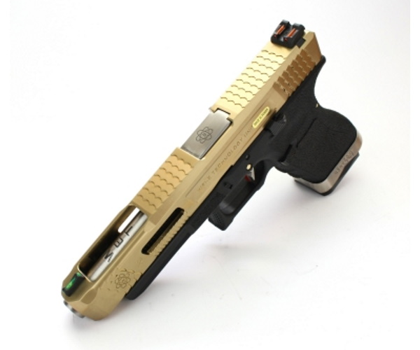 Страйкбольный пистолет WE Glock-34 G-Force Titanium Gold, черная рамка, золот. затвор