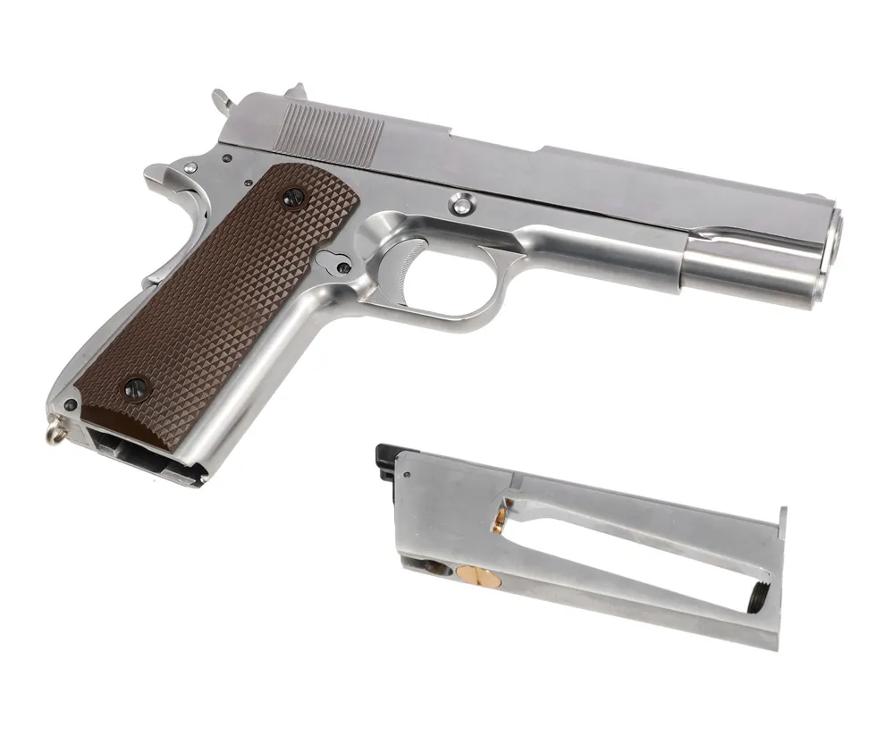 Страйкбольный пистолет WE Colt M1911A1 Gen 2 CO₂ Silver (WE-E017C-SV) — блоубэк, 6 мм