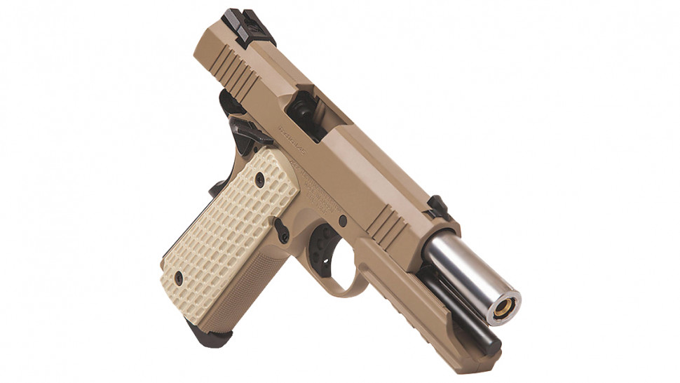 Страйкбольный пистолет WE-E011-TN Colt М1911А1 Desert Warrior 4.3 Rail Tan