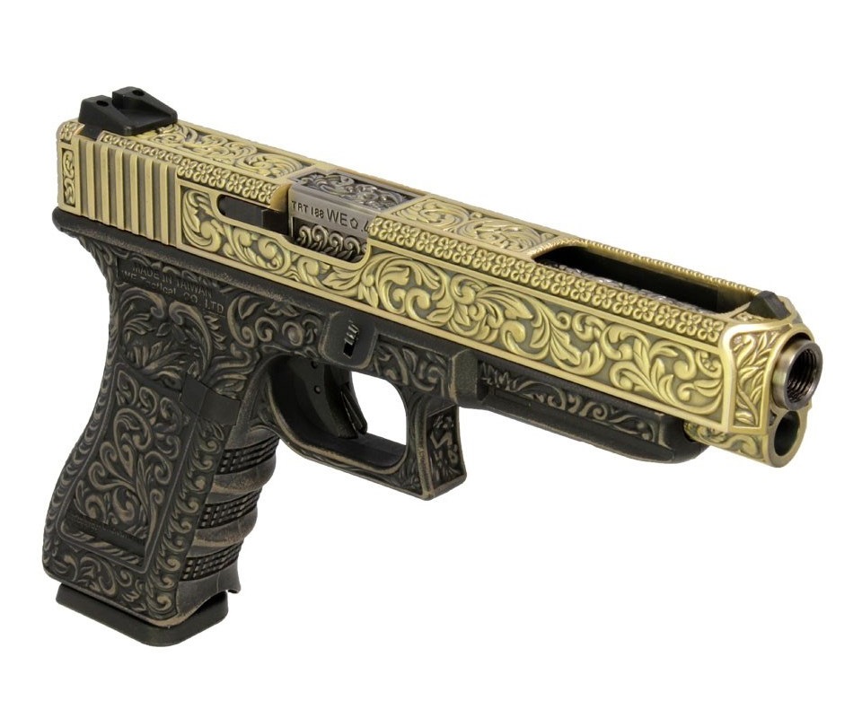 Страйкбольный пистолет WE Glock-34 Gen.3 Bronze, с гравировкой (WE-G008 BOX-FP)