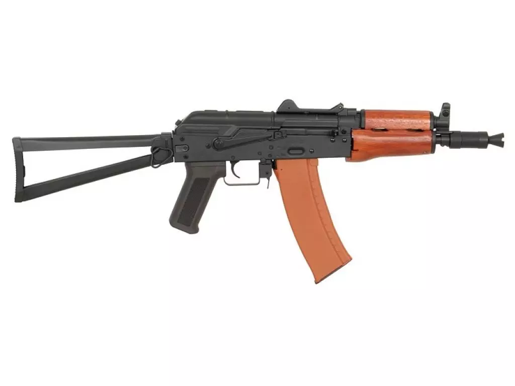 Страйкбольный автомат CYMA CM055 RKSU PLATINUM (складной приклад, дерево/сталь), 115-120 м/с, чёрный