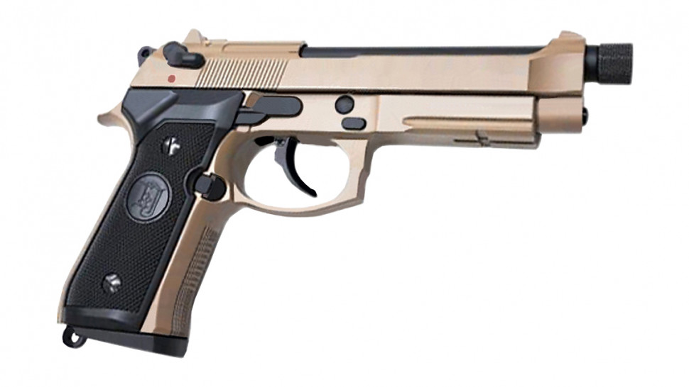Страйкбольный пистолет KJW Beretta M9A1 TBC GAS Tan, удлин. ствол
