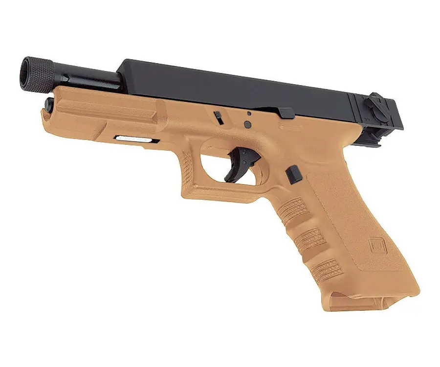 Страйкбольный пистолет KJW Glock G18 TBC CO2 TAN, удлин. ствол