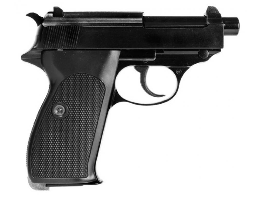 Страйкбольный пистолет WE Walther P38 GBB Black, с глушителем