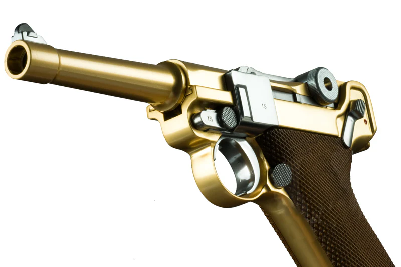 Страйкбольный пистолет WE Luger P08 4″ Gold (WE-P007) — газовый GBB, 6 мм