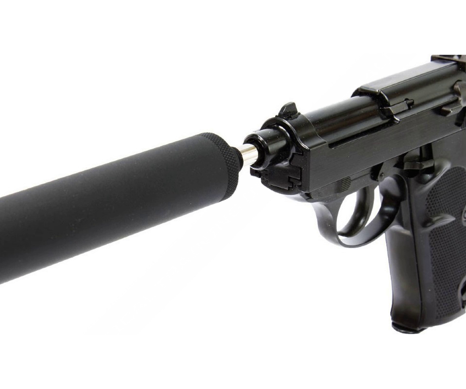 Страйкбольный пистолет WE Walther P38 GBB Black, с глушителем