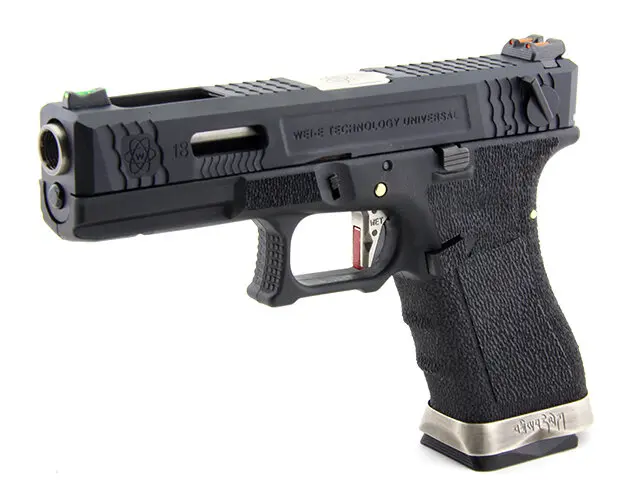 Страйкбольный пистолет WE Glock 18 G-Force (WE-G002WET-5, черн. рамка,хром.ствол)