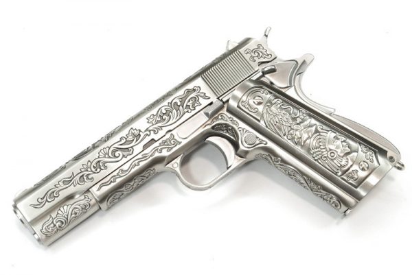 Страйкбольный пистолет WE Colt M1911А1 (металл, хромированный, гравировка)