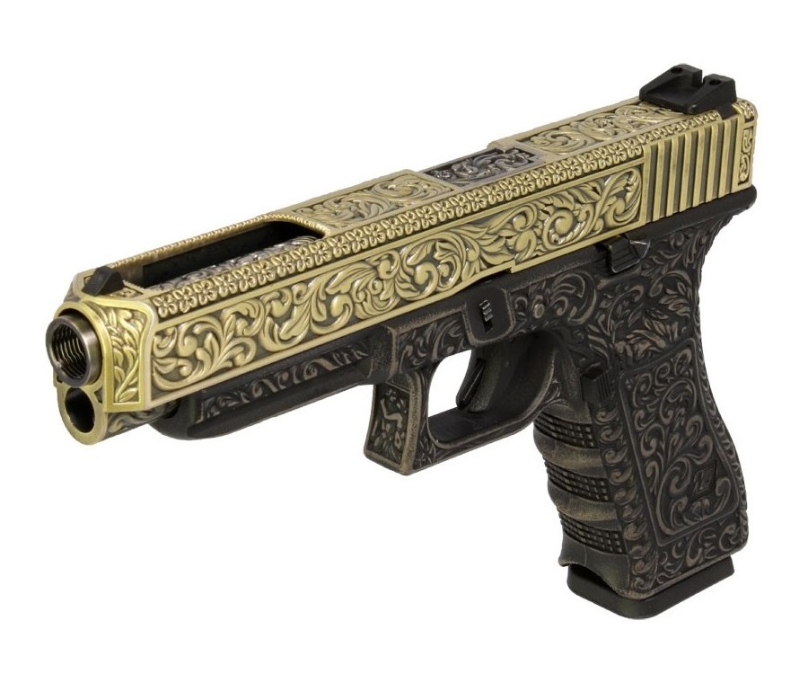 Страйкбольный пистолет WE Glock-34 Gen.3 Bronze, с гравировкой (WE-G008 BOX-FP)