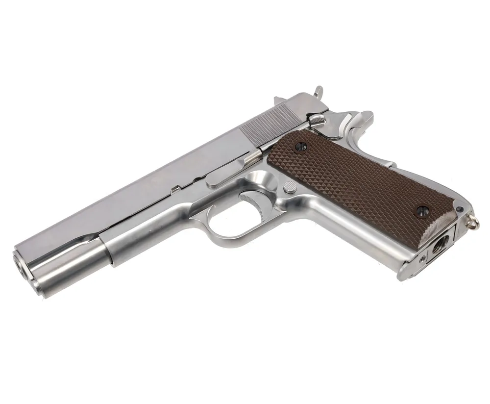 Страйкбольный пистолет WE Colt M1911A1 Gen 2 CO₂ Silver (WE-E017C-SV) — блоубэк, 6 мм