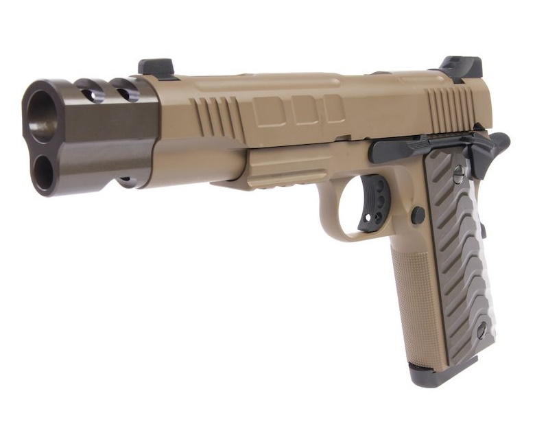 Страйкбольный пистолет KJW Colt 1911/M45A1 Gas FDE, удлин. ствол (KP-16.GAS)
