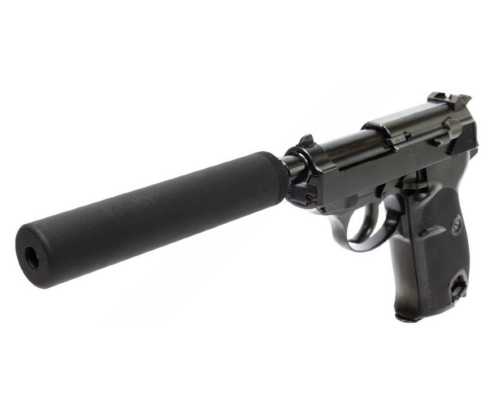 Страйкбольный пистолет WE Walther P38 GBB Black, с глушителем