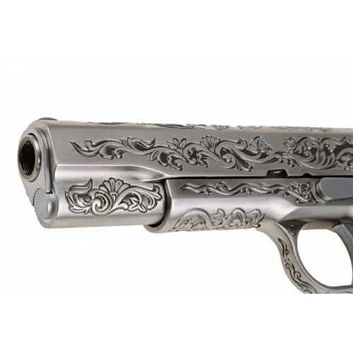 Страйкбольный пистолет WE Colt M1911А1 (металл, хромированный, гравировка)