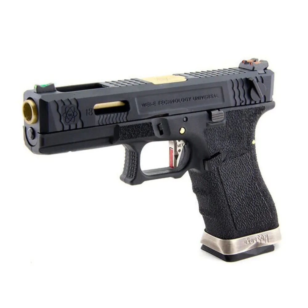 Страйкбольный пистолет WE GLOCK-17 G-Force металл слайд, черная рамка, золот. ствол (WE-G001WET-1)