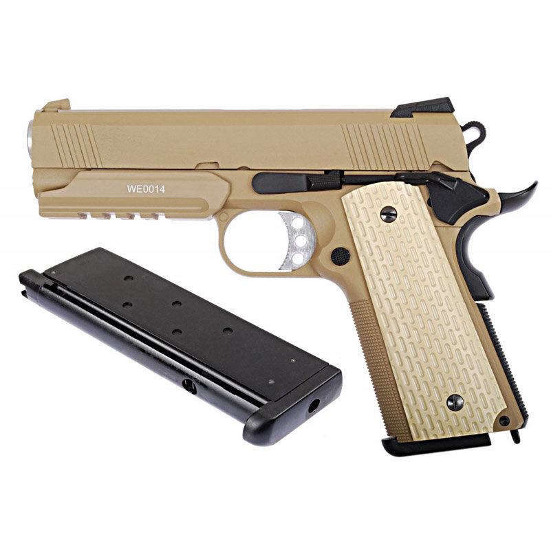 Страйкбольный пистолет WE-E011-TN Colt М1911А1 Desert Warrior 4.3 Rail Tan