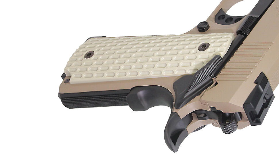 Страйкбольный пистолет WE-E011-TN Colt М1911А1 Desert Warrior 4.3 Rail Tan