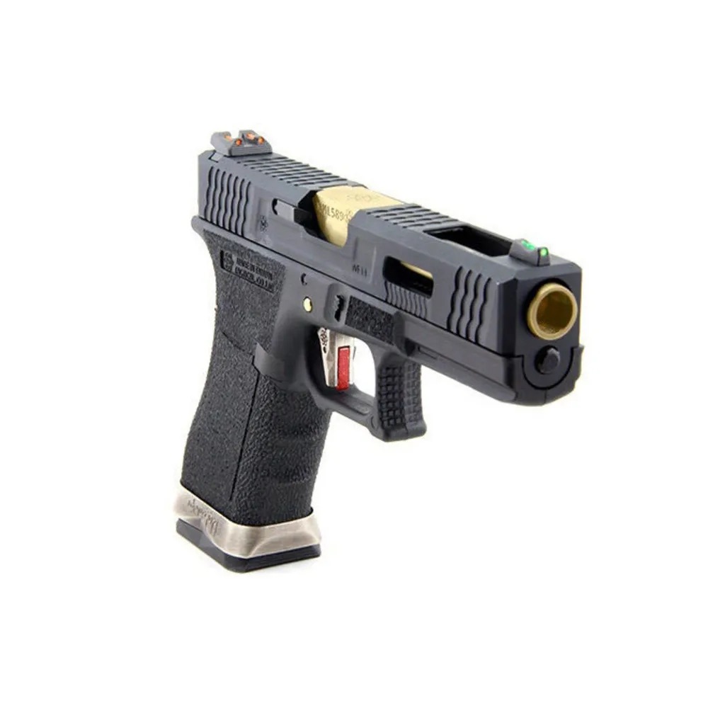Страйкбольный пистолет WE GLOCK-17 G-Force металл слайд, черная рамка, золот. ствол (WE-G001WET-1)
