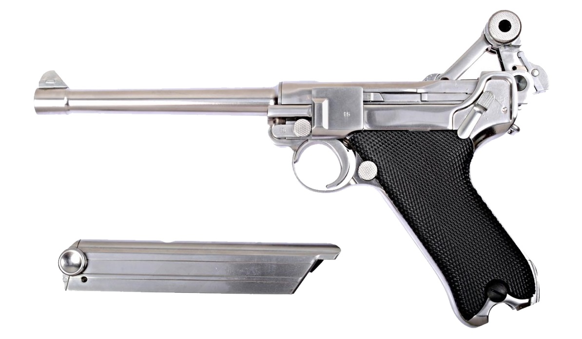 Страйкбольный пистолет WE Luger P08 6” Silver (WE-P005)