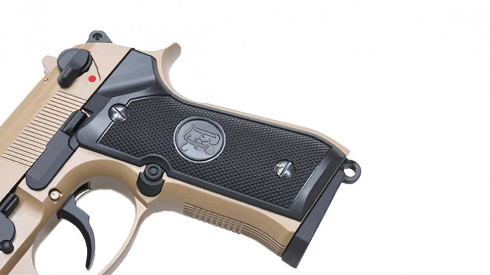 Страйкбольный пистолет KJW Beretta M9A1 TBC GAS Tan, удлин. ствол
