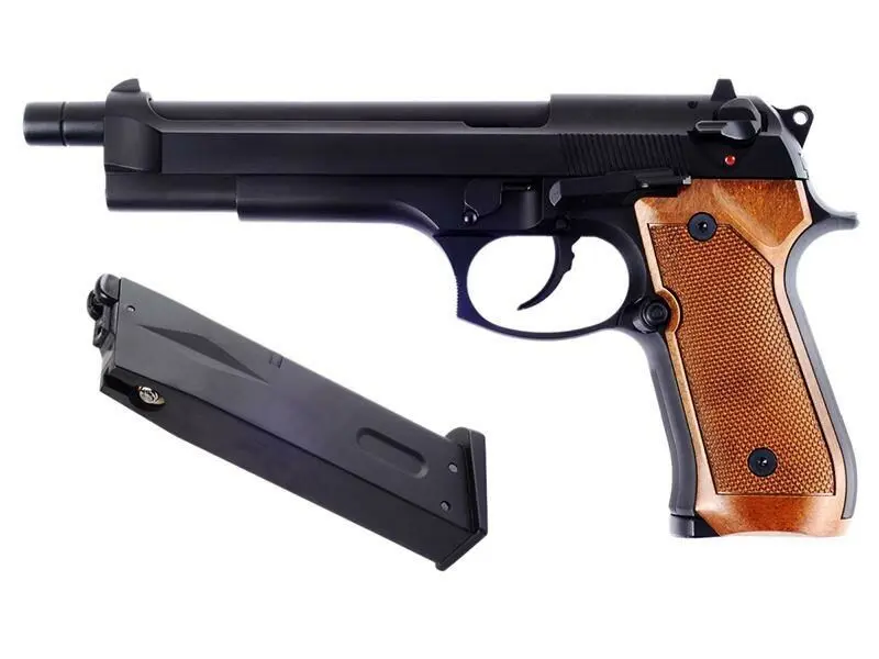 Страйкбольный пистолет WE-M005 Beretta M92F (металл, удлиненный, Black)