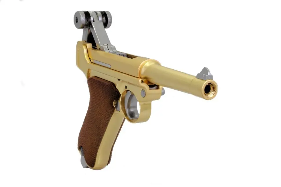 Страйкбольный пистолет WE Luger P08 4″ Gold (WE-P007) — газовый GBB, 6 мм