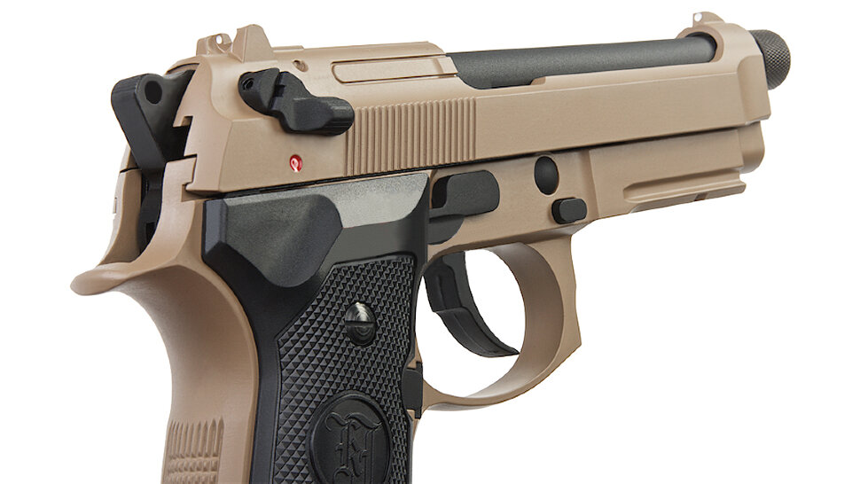 Страйкбольный пистолет KJW Beretta M9A1 TBC GAS Tan, удлин. ствол