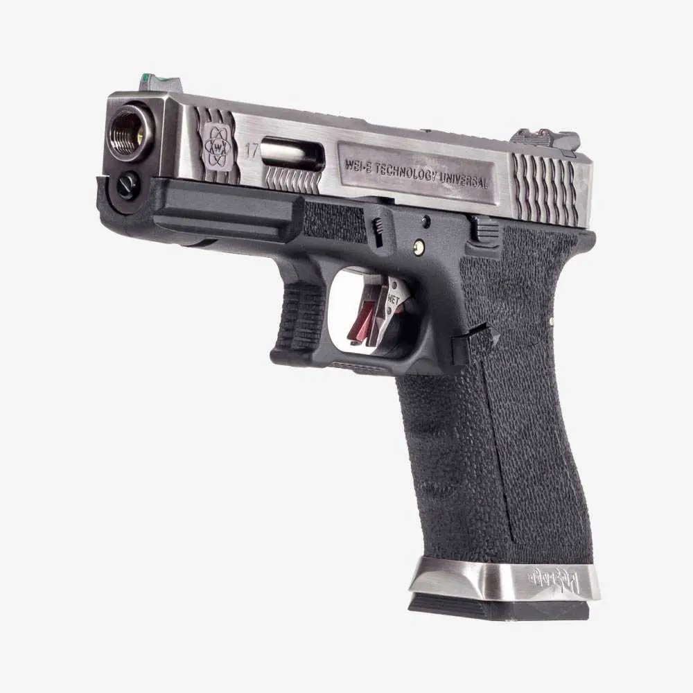Страйкбольный пистолет WE Glock 17 G-Force (WE-G001WET-7) — чёрная рамка, хромированный слайд и ствол