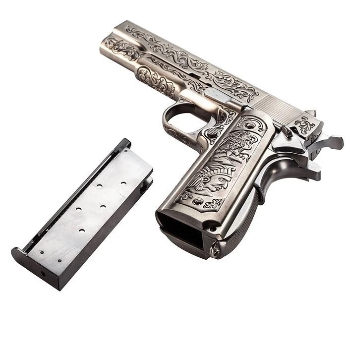 Страйкбольный пистолет WE Colt M1911А1 (металл, хромированный, гравировка)