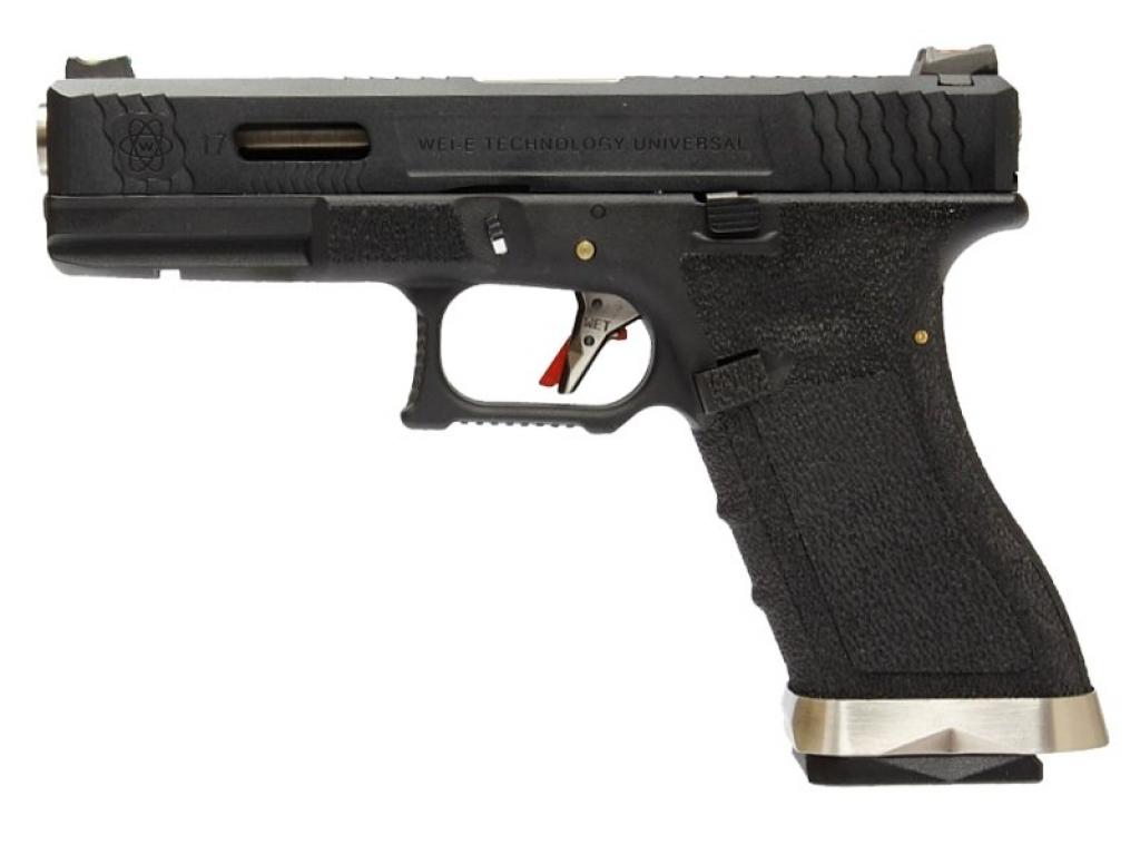Страйкбольный пистолет WE-G001WET-5 Glock-17 G-Force (слайд металл черный, рамка черная, ствол хром)