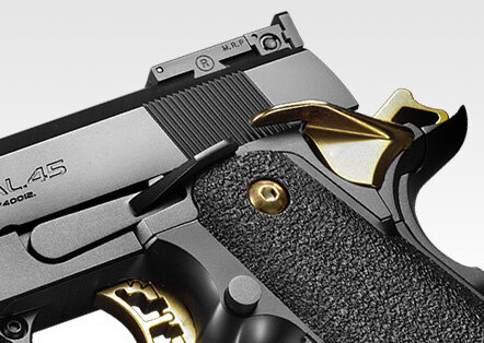 Страйкбольный пистолет GBB Tokyo Marui COLT 1911 Hi-Capa 5.1 GOLD MATCH (142672) пластик, чёрный/золотой