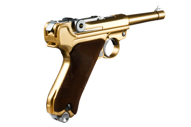 Страйкбольный пистолет WE Luger P08 4″ Gold (WE-P007) — газовый GBB, 6 мм