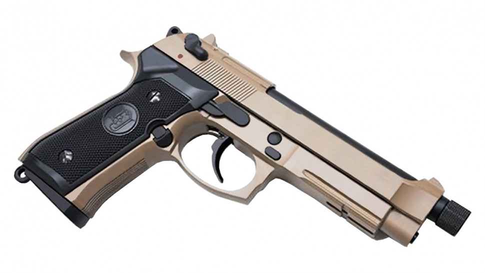 Страйкбольный пистолет KJW Beretta M9A1 TBC GAS Tan, удлин. ствол