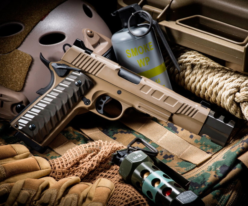 Страйкбольный пистолет KJW Colt 1911/M45A1 Gas FDE, удлин. ствол (KP-16.GAS)