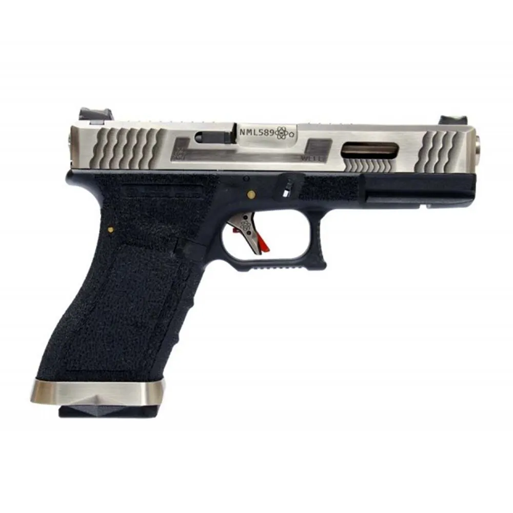 Страйкбольный пистолет WE Glock 17 G-Force (WE-G001WET-7) — чёрная рамка, хромированный слайд и ствол