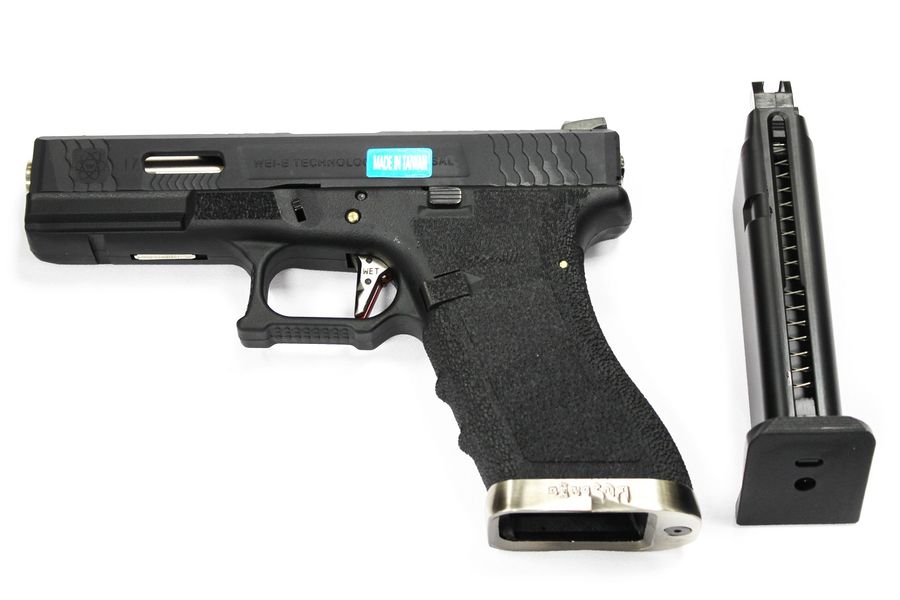 Страйкбольный пистолет WE-G001WET-5 Glock-17 G-Force (слайд металл черный, рамка черная, ствол хром)