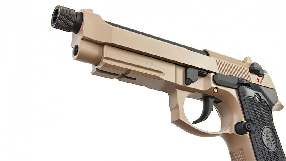 Страйкбольный пистолет KJW Beretta M9A1 TBC GAS Tan, удлин. ствол
