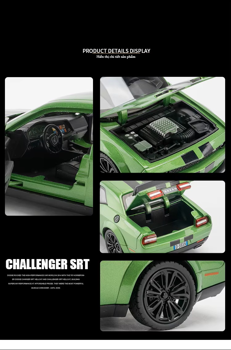 Металлическая машинка Dodge Challenger SRT Hellcat 1:24 зелёная