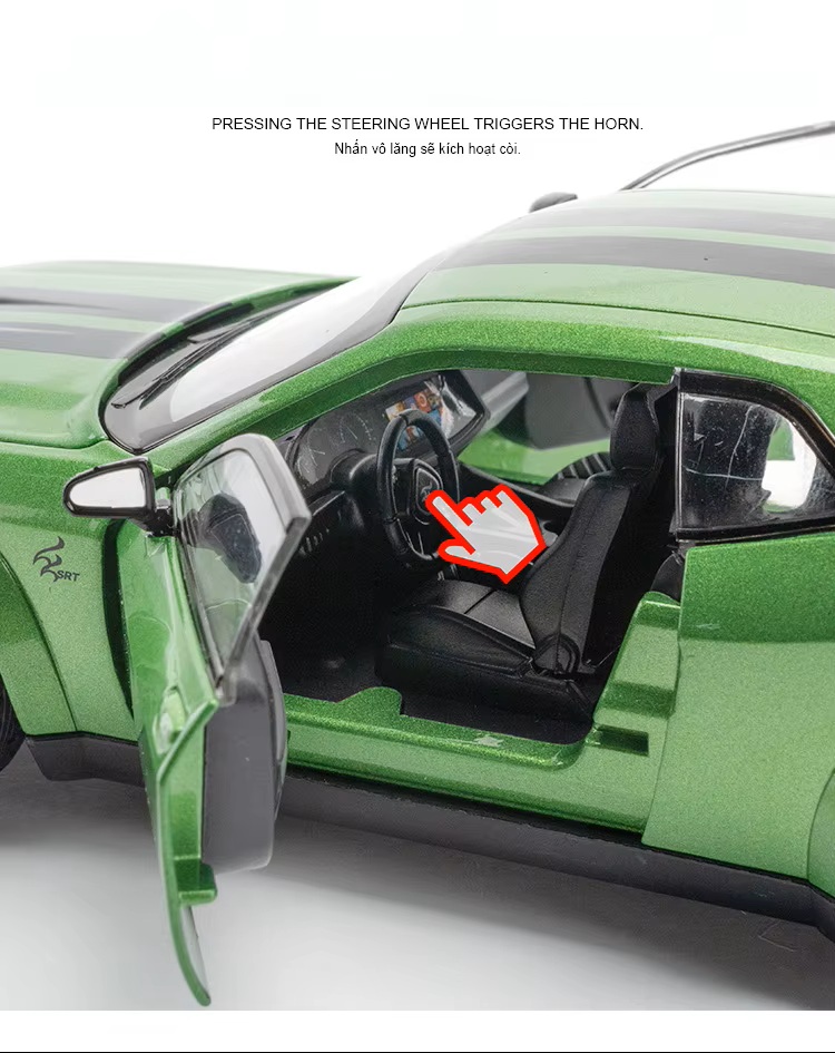 Металлическая машинка Dodge Challenger SRT Hellcat 1:24 зелёная