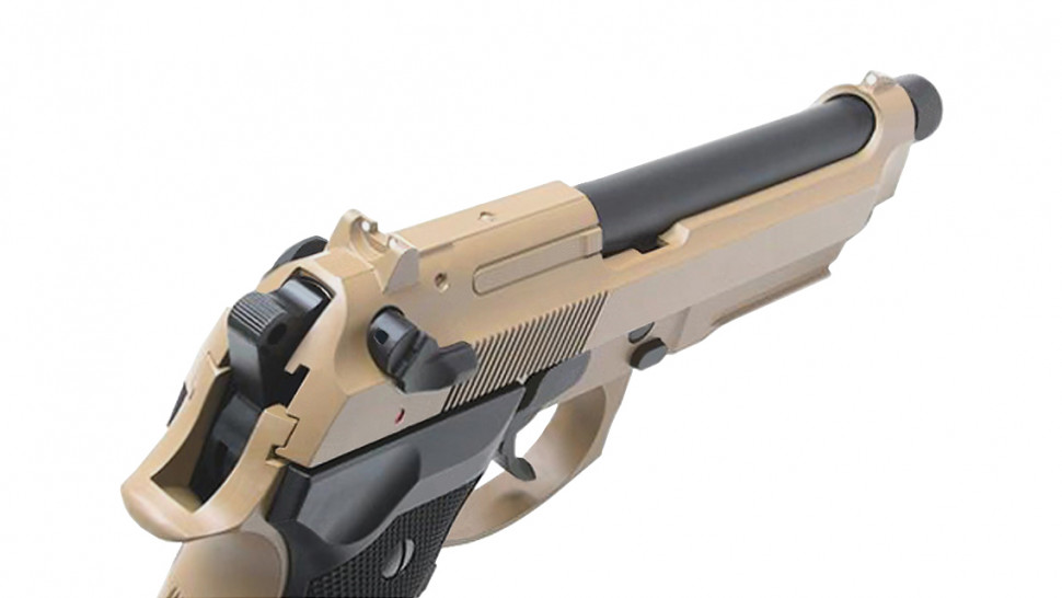 Страйкбольный пистолет KJW Beretta M9A1 TBC GAS Tan, удлин. ствол