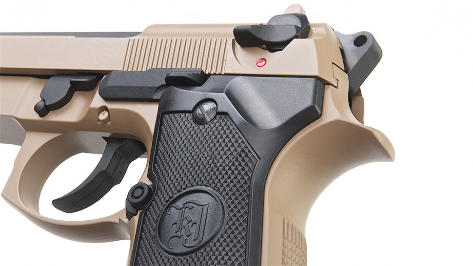 Страйкбольный пистолет KJW Beretta M9A1 TBC GAS Tan, удлин. ствол
