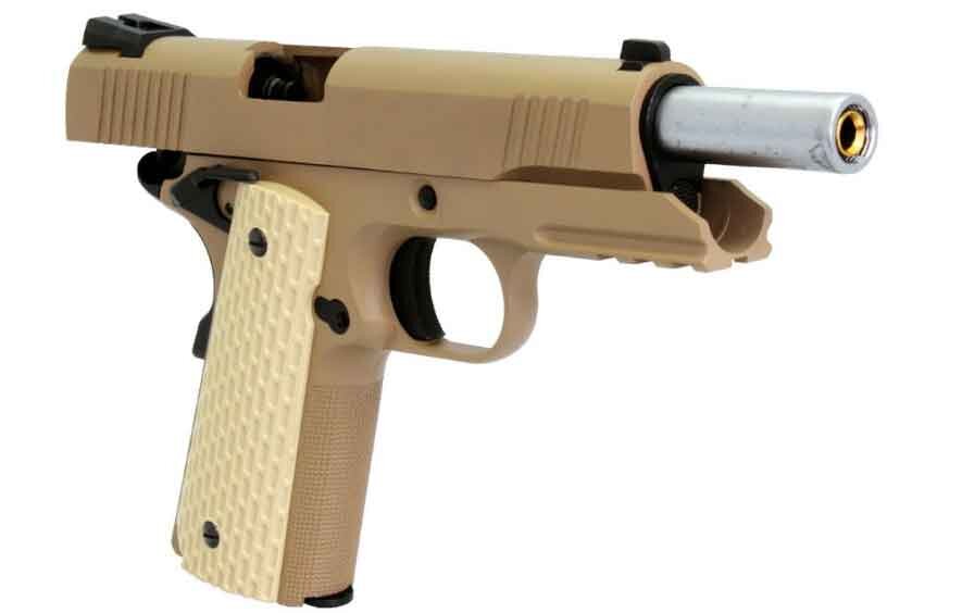 Страйкбольный пистолет WE-E010-TAN Colt М1911А1 Kimber Style Rail Tan