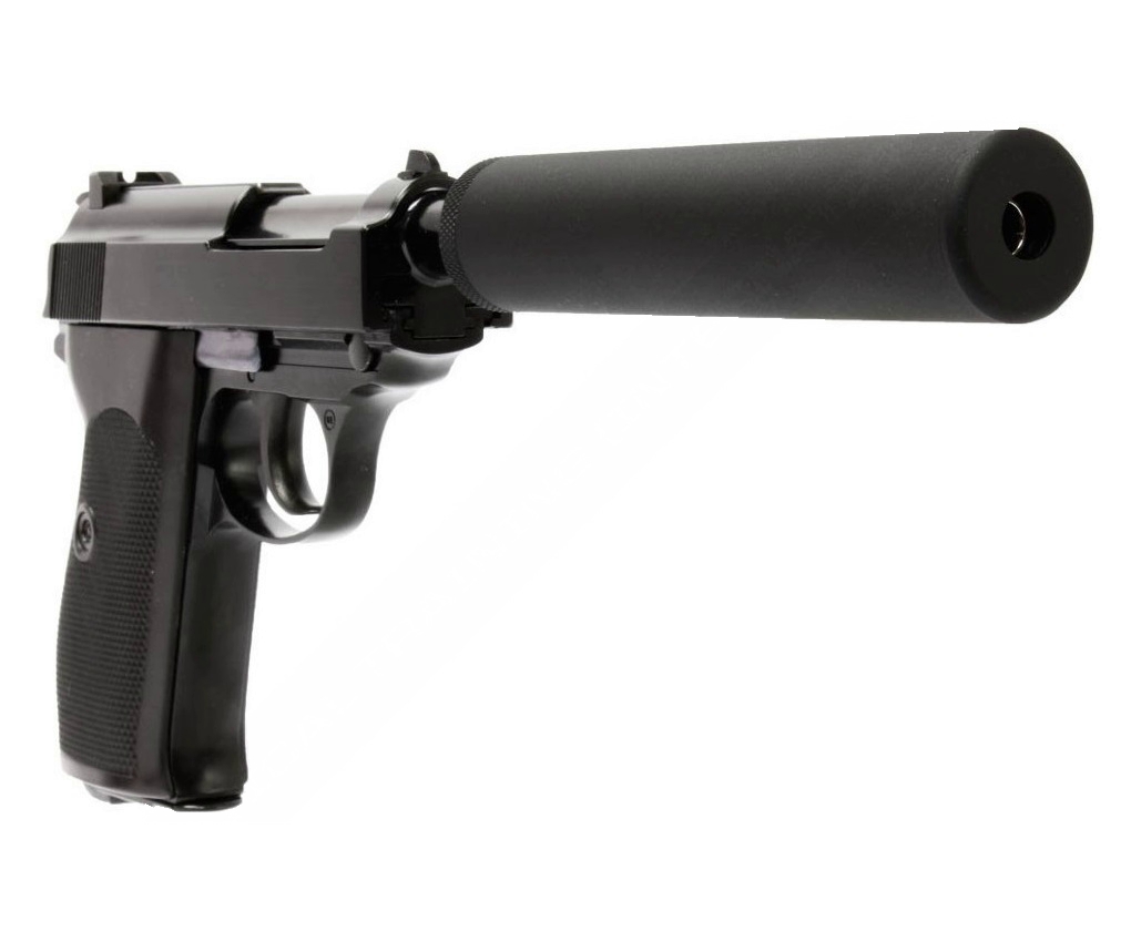 Страйкбольный пистолет WE Walther P38 GBB Black, с глушителем