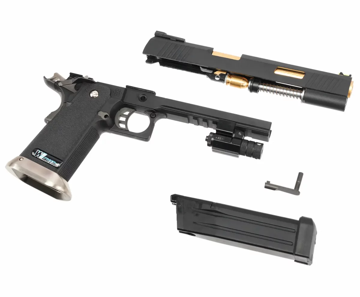 Страйкбольный пистолет WE Colt M1911 Hi-Capa 6 (WE-H018WETA2-BKGD) — Black/Gold, GBB, 6 мм, с возможностью CO₂