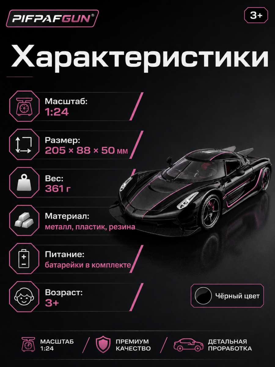 Машинка металлическая Koenigsegg Jesko Absolut 1:24 Black