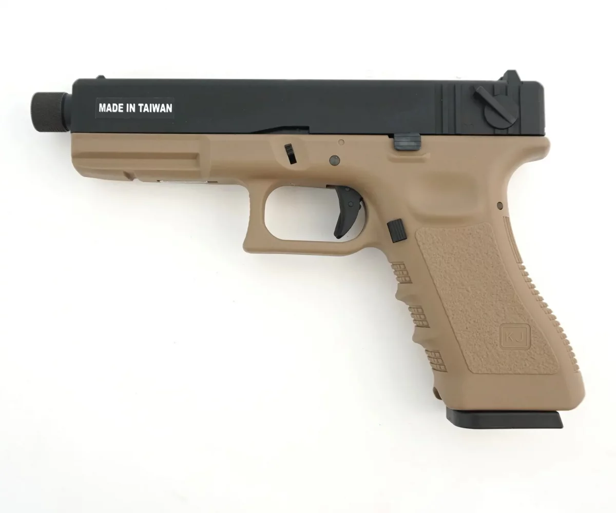 Страйкбольный пистолет KJW Glock G18 TBC CO2 TAN, удлин. ствол