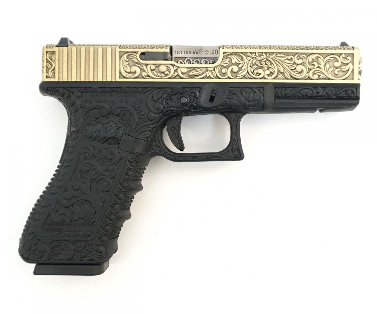 Страйкбольный пистолет WE Glock-18 Gen.3 Bronze, с гравировкой (WE-G002BOX-BR)